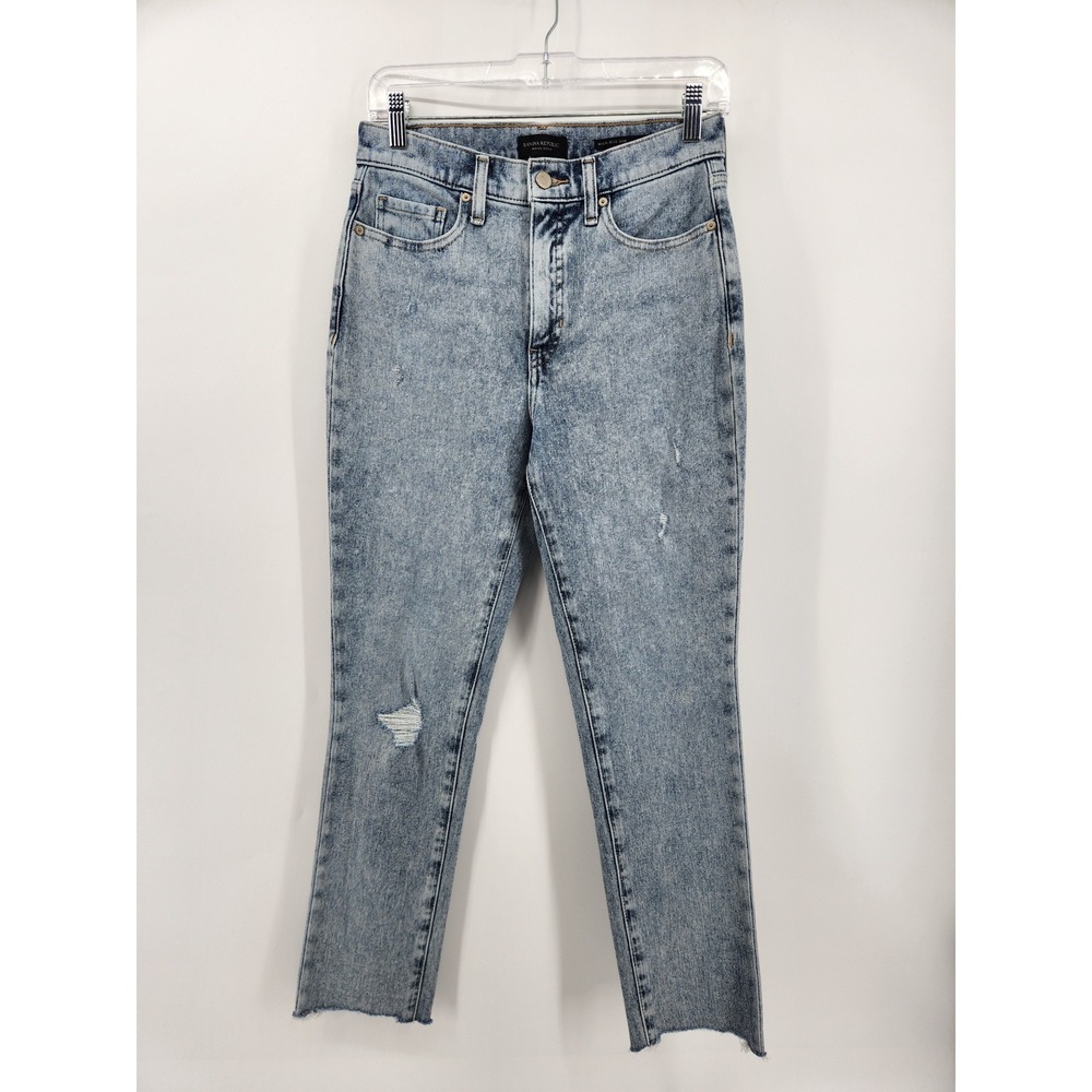 Banana Republic High Rise Slim‎ Jeans Size 27 Acid Wash Distressed Raw Hem